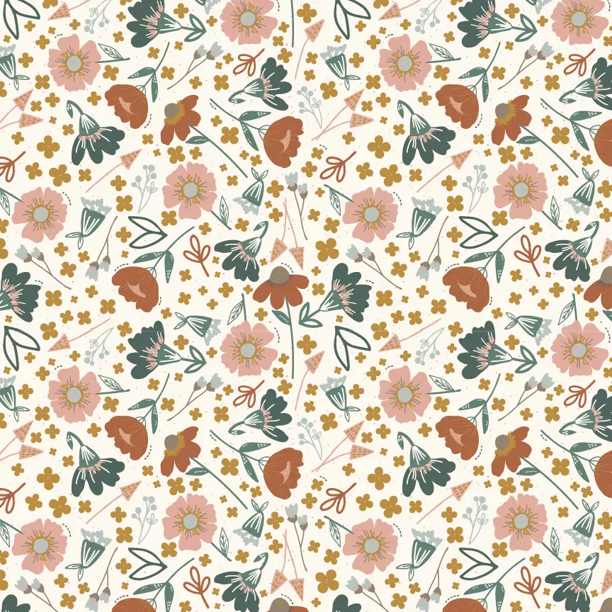 A floral pattern with different colors of flowers.