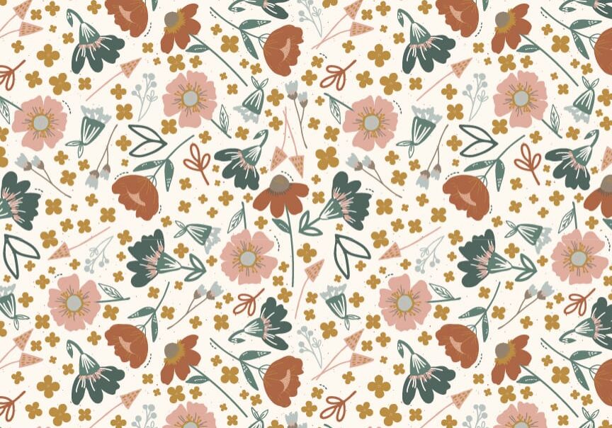 A floral pattern with different colors of flowers.